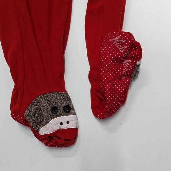 Nick & Nora Medium Red Sock Monkey Onesie Pajamas footed one piece outfit - Picture 5 of 6